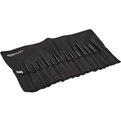 Imagen de Amazon Basics Juego de cinceles y punzón acero al cromo vanadio, fuertes, 16 piezas, con bolsa almacenamiento