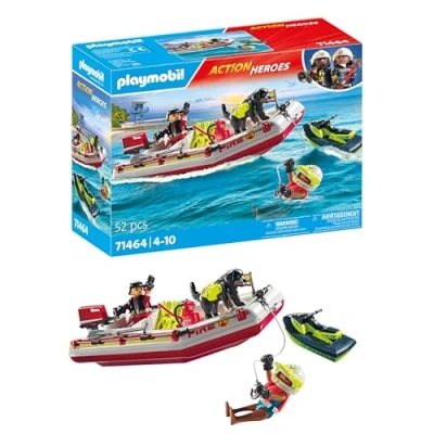 Imagen de PLAYMOBIL Action Heroes 71464 Bote de Bomberos con Moto acuática, emocionante Rescate, Gafas Buceo y Aletas, Juegos rol imaginativos Divertidos, Juguetes para niños a Partir 4 años