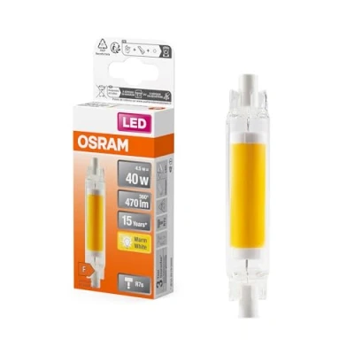 Imagen de OSRAM LED Slim Line delgada lámpara multicolor con base retrofit R7s, 4,5 W / 470 lm, luz blanca cálida y clara 2700 K, no regulable, IP20, vidrio sin plomo, 16 mm de diámetro.