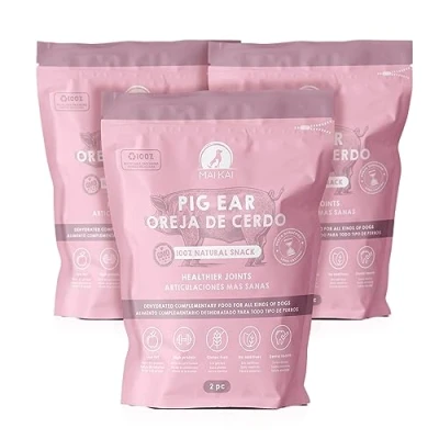 Imagen de MAIKAI Orejas de Cerdo para Perros Pack 6 Chuches Snacks 100% Naturales Mordedor Alternativa a Huesos Deshidratadas Premios