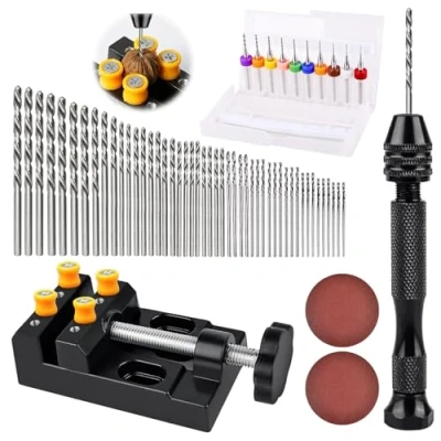 Imagen de Juego de 62 brocas mano con 48 en espiral, taladro mano, 10 mini taladros, taladro, manual madera, 0,3 mm 1,2 mm, micro broca para hacer modelos perforación DIY