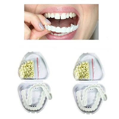 Imagen de Flipped Warmth Carillas Dentales, 2 Pares Dientes Postizos Temporales Superior E Inferior Dientes, Dentadura Postiza Fundas Dentales Ajustables para Cubrir Picados Blancos