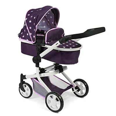 Imagen de Bayer Chic 2000 Cochecito de muñecas Mika, 2 en 1 para niños 4 a 8 años, Estrellas moradas