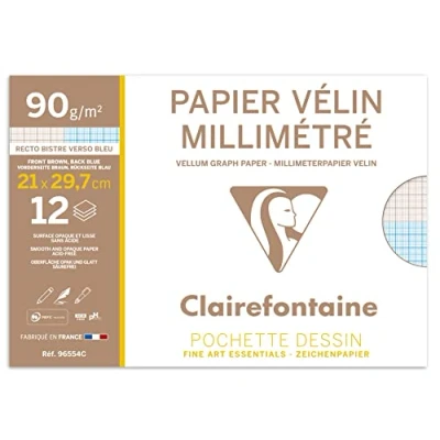 Imagen de Clairefontaine 96554C Hojas de papel milimétrico (A4, 90 g, 12 hojas), color blanco