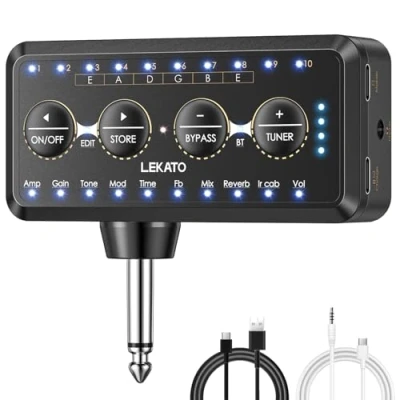 Imagen de LEKATO Mini Amplificador de Guitarra con 10 Presets,10 Modelos Amp,10 Cargadores IR,Afinador,Receptor Bluetooth,Multiefectos Inlay,Grabación USB