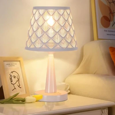 Imagen de TWSXTE Blanco Lámpara de Mesa Metal interior LED E27 Lectura Cabecera con Interruptor pantalla jaula Edison (sin bombilla)