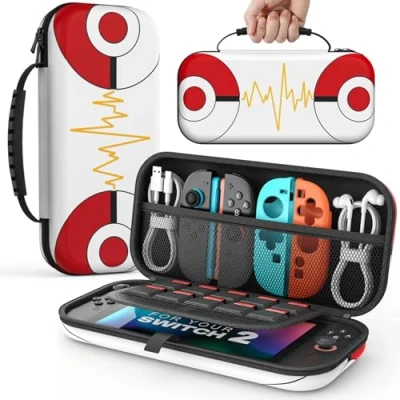 Imagen de MoKo Funda para Nintendo Switch 2 2025, Protectora Rígida Portátil de Viaje con 10 Cartuchos, Estuche Transporte Consola y Accesorios, Bola Roja