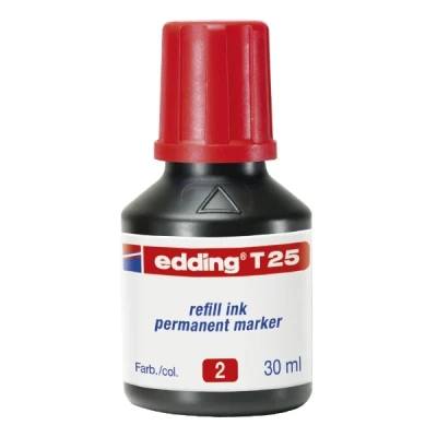 Imagen de edding T 25 tinta de recarga para marcador permanente rojo 30 ml con sistema dispensador gotas, rellenar rápidamente casi todos los marcadores permanentes