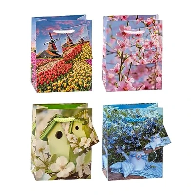 Imagen de TSI 83020 Bolsas de regalo pequeñas, 12 unidades, 4 modelos surtidos con decoración primaveral