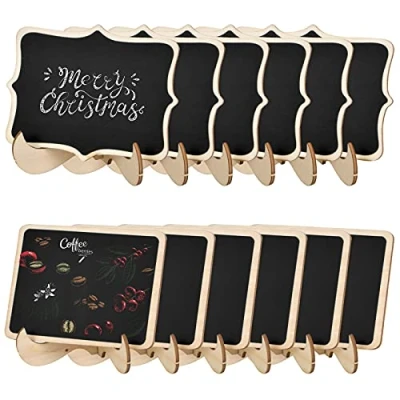 Imagen de Jinlaili 12 Piezas Mini Pizarra, 2 Estilos Tablero de Tiza, Borrable Mensaje, Reutilizable Cartel Pizarra Madera, Decorativa para Boda, Cumpleaño, Bare, Fiesta y Restaurante