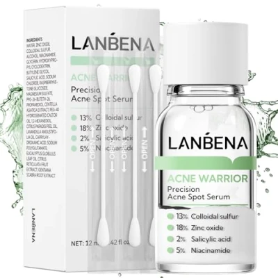 Imagen de LANBENA Suero de precisión para las manchas Acné, Loción Secante el Tratamiento Noche Acné en Rostro, Seca Granos, Manchas, Espinillas y Limpia los Poros, 0.42 Fl Oz