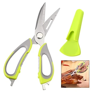 Imagen de iwobi Tijeras de Cocina multifuncionales, Acero Inoxidable Desmontables 8 en 1 Alto Rendimiento con Cubierta para Pollo, Pescado, marisco y Barbacoa 24 * 3 cm Conector Tijera