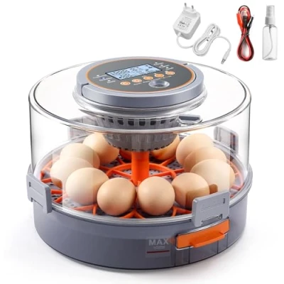 Imagen de Incubadora Huevos Gallina OneAmg , de 12 con Control Automático y Rotativo La Temperatura Humedad Iluminación LED Para Gallinas, Patos