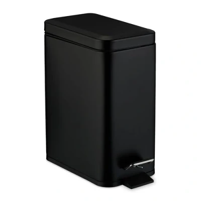 Imagen de Relaxdays Cubo de Basura Baño, 5 litros, Papelera Rectangular, Tapa con Cierre Suave, Acero Inoxidable en Mate, Negro, L