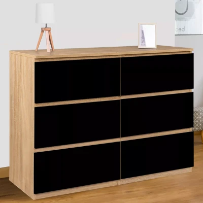 Imagen de IDMarket TOMI Cajonera 6 cajones 110 cm madera forma haya y negro