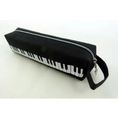 Imagen de FunMusicOnline Music Themed Negro Forma Diseño del Teclado Tube Caja de lápiz la Cremallera con manija Mano