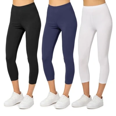 Imagen de Merry Style Leggins Deportivos para Mujer Pantalones Piratas Suaves Elásticos Leggings de Algodón 3/4 Mallas Confortables MS10 199 (Negro/Azul Marino/Blanco, S)