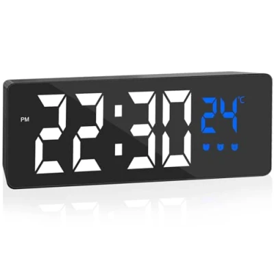 Imagen de Jsdoin Reloj Despertador Digital, Pantalla LED Grande, con de Temperatura, Alimentado por USB/batería 3 Modelos Alarma, 12/24 Horas, atenuación