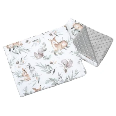 Imagen de Medi Partners Manta Bebé con Almohada 100% Algodón Minky Cobija Infantil Reversible 55x75+35x30cm Multifuncional para Cochecitos Cunas Asientos niños
