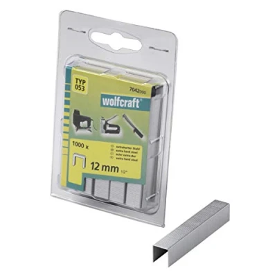 Imagen de wolfcraft Grapa de lomo ancho, acero extra duro, tipo 053 I 7042000 Ideales para fijar telas, tejidos y listones madera delgados