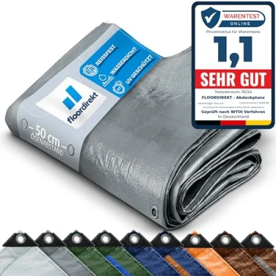 Imagen de Floordirekt Lona de protección, cubierta barco, base tienda para acampar, exterior, jardín, impermeable, con ojales, diferentes tamaños y colores, 2 x 3 m, 6 m², 240 g/m², plata