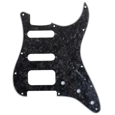 Imagen de Musiclily Pro 11 Agujeros Round Corner HSS Guitar Strat Pickguard Golpeador para Estados Unidos/Mexicana Stratocaster 3 Tornillos Pastilla del Humbucker, 4 capas Black Pearl