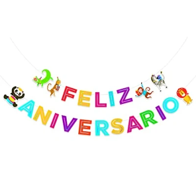 Imagen de 1 Unidad Guirnalda Feliz Aniversario Efecto Iridiscente de 5m decoración con tematica Safari Fiesta Safari, Globo Safari. (Guirnalda Aniversario)