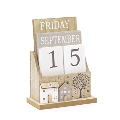 Imagen de Calendario perpetuo de madera Shabby Chic escritorio abatible para casa