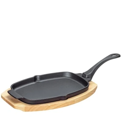 Imagen de Kuchenprofi BBQ 0305151026 Sartén para servir (hierro fundido sobre tabla de madera, ovalada, 30 x 19 2,5 cm, con mango extraíble y boquilla, verduras, pescado carne)