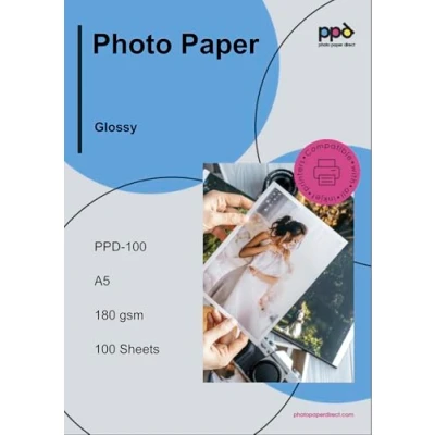 Imagen de PPD Inkjet A5 (148 x 210 mm) 100 Hojas de Papel Fotográfico Brillante 180 g/m² Secado Instantáneo Para Impresoras Inyección Tinta Oferta ahorro