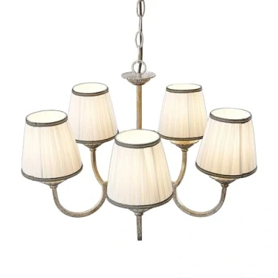 Imagen de Lámpara de araña Lindby Lumiel, 5 luces, crema/latón, textil