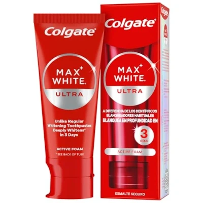 Imagen de COLGATE Max White Ultra Active Foam Pasta de Dientes Blanqueadora con Flúor, 50ml, Dentífrico Blanqueador Seguro el Esmalte, más Blancos en Sólo 3 Días*, Elimina Manchas Profundas*
