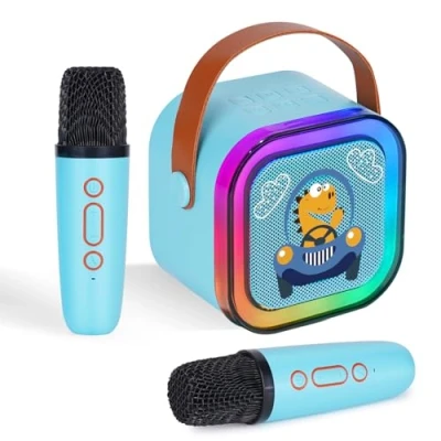 Imagen de DYNASONIC A29. Karaoke con Dos microfonos. Altavoz Bluetooth para niños. Juguete electrónico Infantil. Regalos niños de 3 a 15 años (Dinosaurio)