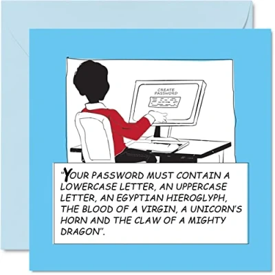 Imagen de Funny Birthday Card for Him Your Password Must Contain Joke Mens Cards Male, 145mm x Greeting Cards, 50th 60th 70th 80th Humour Dad Grandad Grandpa