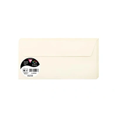 Imagen de Clairefontaine 56030C Paquete de 20 sobres autoadhesivos Formato DL 11 x 22 cm 120 g/m² Color blanco natural Invitación para eventos y correspondencia, gama Polen Papel premium