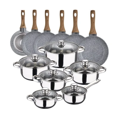Imagen de Bateria de cocina 12 piezas SAN IGNACIO Cassel en acero inoxidable con juego sartenes (18/20/22/24/26/28 cm) Daimiel aluminio forjad
