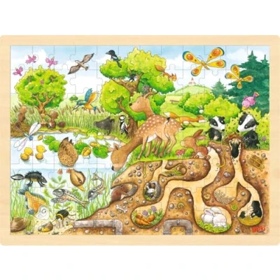 Imagen de GOKI Conejo Puzzles de maderaPuzzles maderaGOKIPuzzle Descubrimiento la Naturaleza, Multicolor, Large (1)
