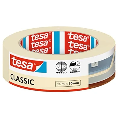 Imagen de tesa Cinta de Carrocero CLASSIC Enmascarar para Trabajos Pintura sin Disolventes, Removible dejar Residuos 50 m x 30 mm, Beige