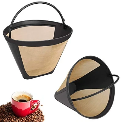 Imagen de 2 Piezas Malla Filtro de Café, Café Reutilizable, Permanente, Acero Inoxidable Permanente Reutilizable Red Fina con Mango para Mayoría Cafeteras (Dorado)