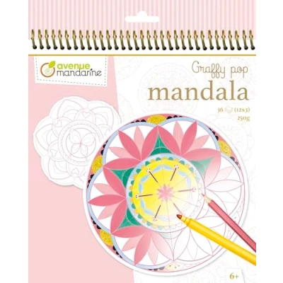 Imagen de Avenue Mandarine Ref GY027O Libro colorear Graffy Pop Mandala Diseños para niñas Formas precortadas fáciles de desmontar, papel dibujo 250 g/m², 36 hojas, 12 diseños, mayores 6 años