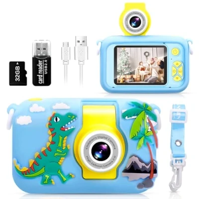 Imagen de Camara Fotos Infantil,ARNSSIEN 180 Flip Lens de para Niños,2.4in IPS LCD Cámara Digital con Funda Silicona,Cámara Selfie Infantil Regalo Niña Niño 3 4 5 6 7 8 9 11 Años