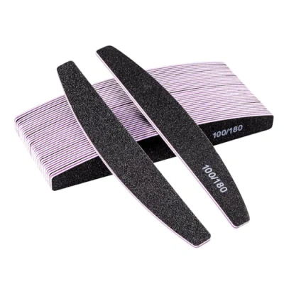 Imagen de 20 limas de uñas, lima uñas profesional doble cara, reutilizable, 100/180 Grit para salones manicura, arte en casa negro