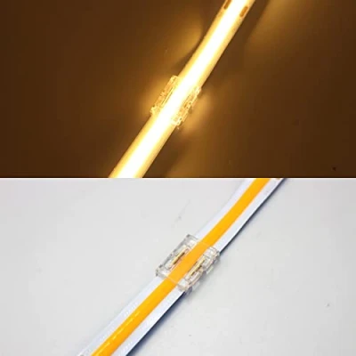 Imagen de Boarda conectores de tira LED COB 10 mm, 2 pines, a cable, conexión sin soldadura, conector clic rápido para tiras luces mm 528 LEDs/m (10