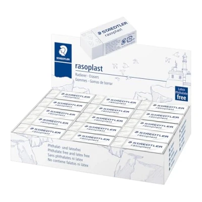 Imagen de Staedtler Rasoplast 526 B30. Goma de borrar blanca con faja cartón. Caja 30 unidades.