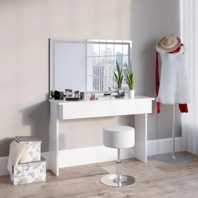 Imagen de Vicco Tocador Azur, Blanco, 120 cm con Espejo LED y Taburete
