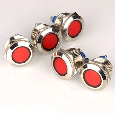 Imagen de GUUZI 5 Piezas 12V 24V 19mm LED Luz Indicadora de Metal Lámpara Señal Impermeable con Cable(Rojo)