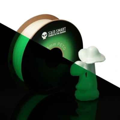 Imagen de SainSmart Grow in The Dark Filamento PETG verde de 1,75 mm PRO 3 para impresora 3D, color brillante, bobina 1 kg, precisión dimensional +/ 0,02
