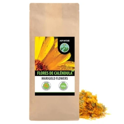 Imagen de flores de caléndula (500g), té caléndula, enteras, naranja, suavemente seca, 100% pura y natural para la preparación té, hierbas, comestibles