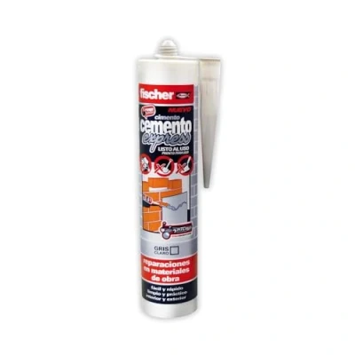 Imagen de fischer Cemento Express 310ml Gris Claro Relleno de Reparación Juntas Uso Interior y Exterior Aplicación Fácil con Pistola Silicona Resistente a la Lluvia, Multicolor, 310 ml