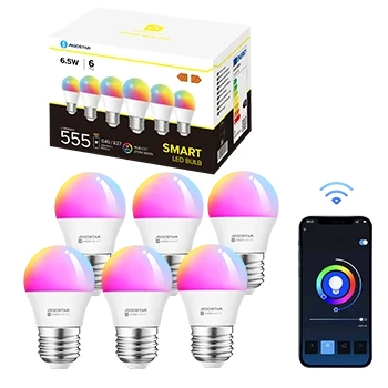 Imagen de Aigostar Bombilla Inteligente, Wifi G45 E27 6.5W, Led RGBCW Compatible con Alexa/Google Home, No se Requiere Concentrador. Control Remoto,Control De Voz, 6 Unidads.
